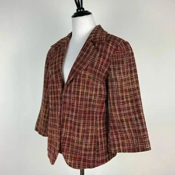 Coldwater creek womens blazer size 14 multicolored woven 21% wool career jacket - Picture 6 of 10